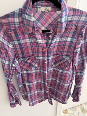 Joie Pink Purple Plaid Blouse